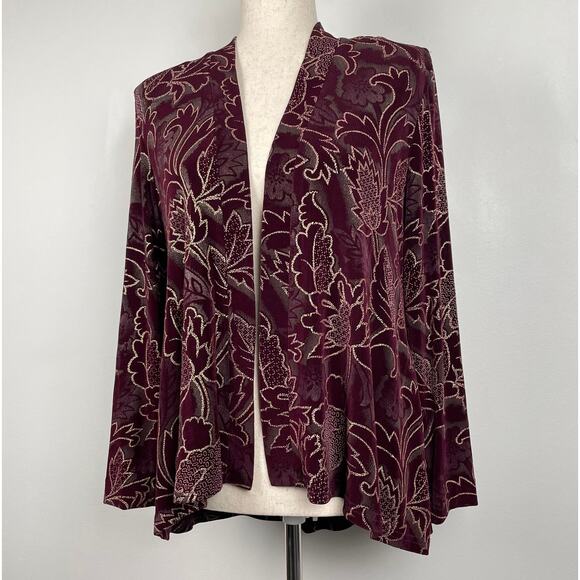 R&M Richards Jacket 6P Purple Metallic Floral Slinky Stretch Dressy Travel Knit - Picture 2 of 15